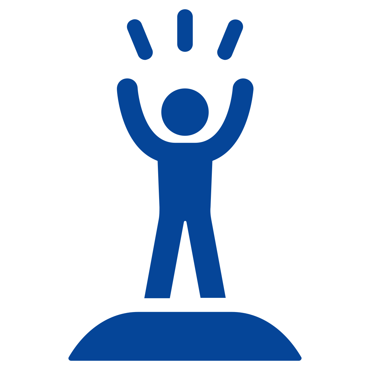 A blue symbol of a person with their hands up.